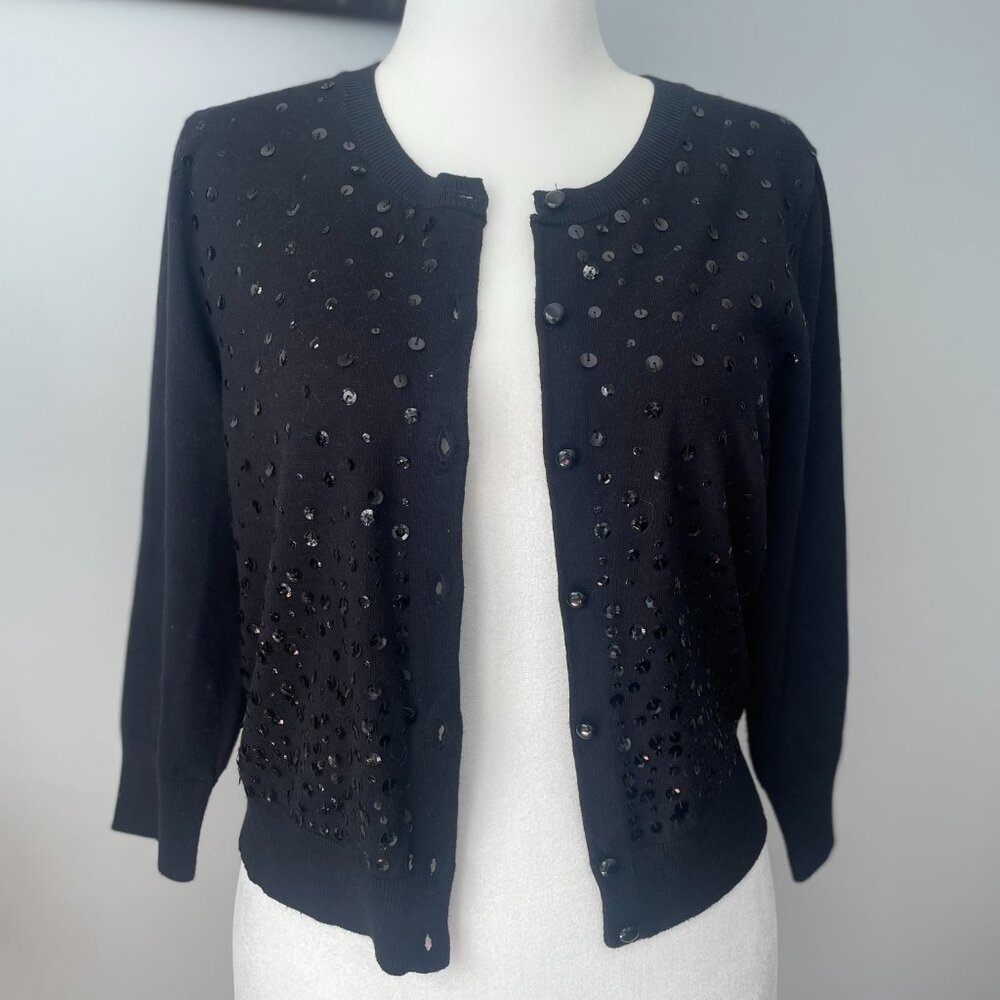 Women's Apt. 9 Black Cardigan Sweater Size L (fits like M) Sequins 3/4 Sleeves